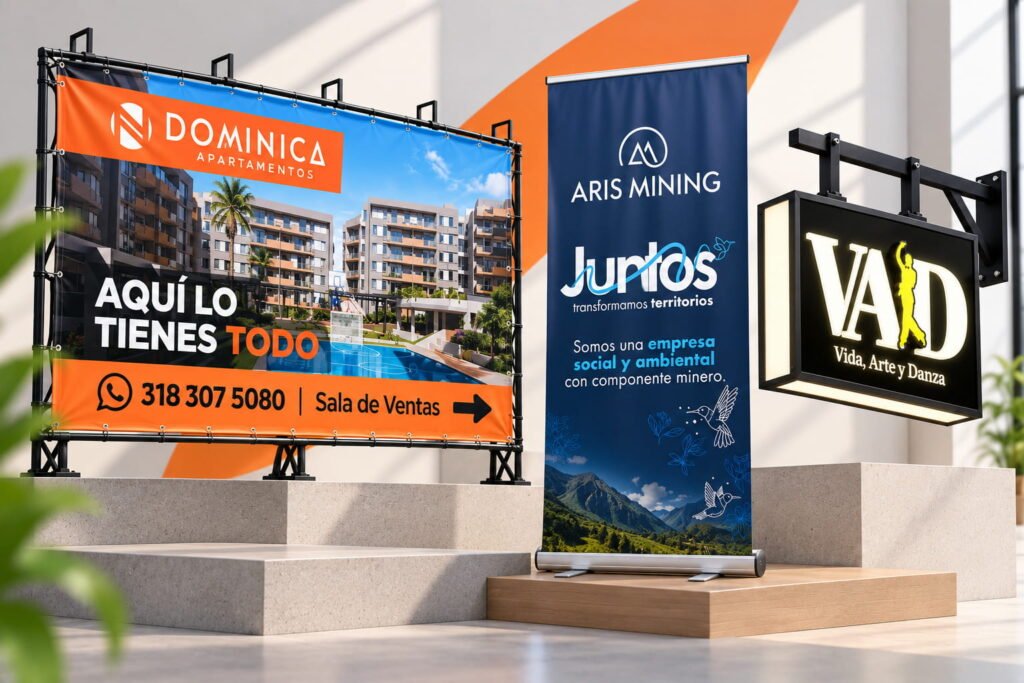 Avisos publicitarios, pendones, lonas y letreros luminosos personalizados para empresas.
